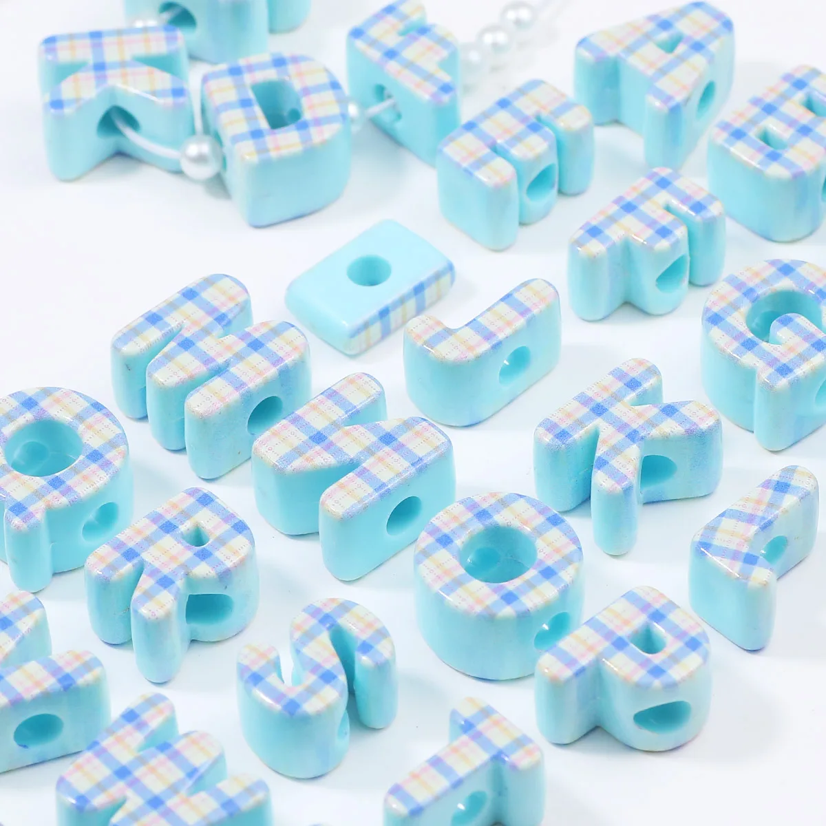 6 مللي متر الاكريليك الحروف المطبوعة الأزرق اليدوية DIY بها بنفسك صنع المجوهرات الخرز فضفاض الخرز سوار إكسسوارات عقد #1