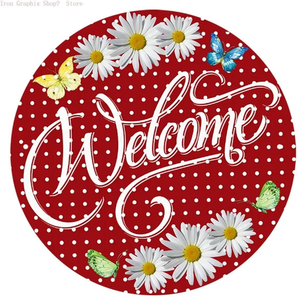 طباعة خشبية ترحيب مبهجة ثنائية الأبعاد، لافتة دائرية عتيقة مع فلامنغو عباد الشمس، ديكور جداري لموضوع حديقة الريف. #5