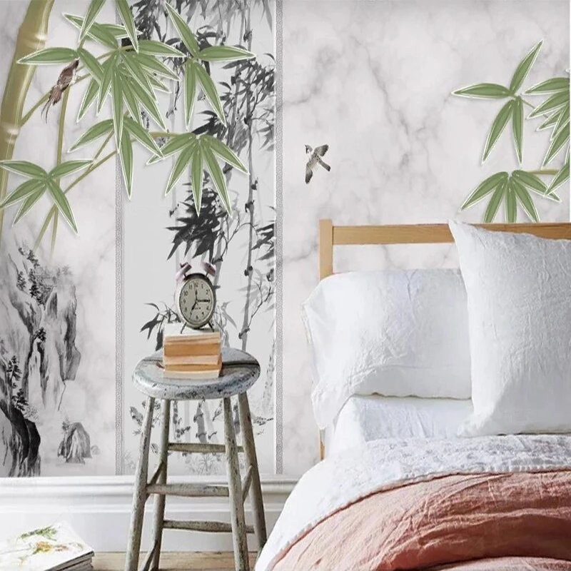 

Bamboo-painted bamboo flower-and-bird new Chinese-style decorative picture TV luxury home bedroom background wall