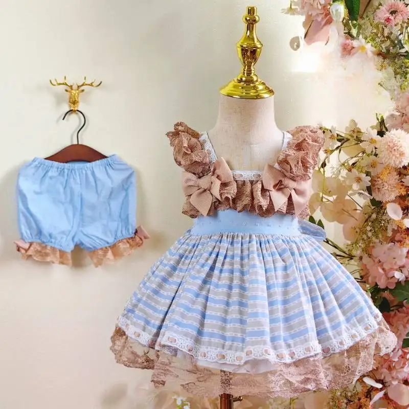 Vintage Blumenmuster Kinder Lolita Kleid 3-teiliges Set Baby Mädchen Grünes Spitzen-Trägerkleid Prinzessin Geburtstag Party Fotoshooting Outfit – Detail 5
