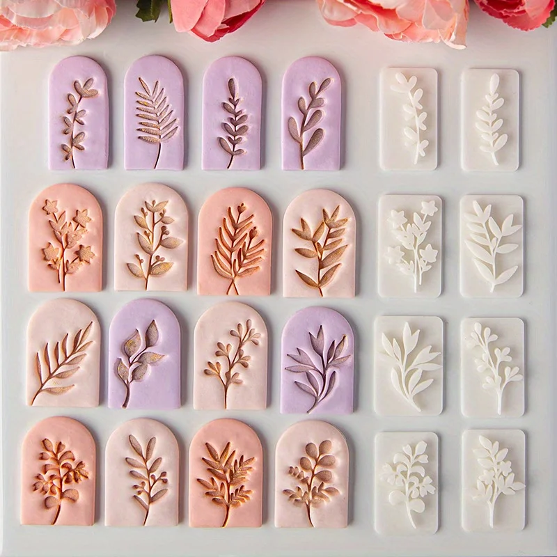 7Pcs Botanical Leaf Pattern Clay Earring Molds Set Fresh Plant Vine Leaves Clay Cutters Tools for Earring Pendant Jewelry Making