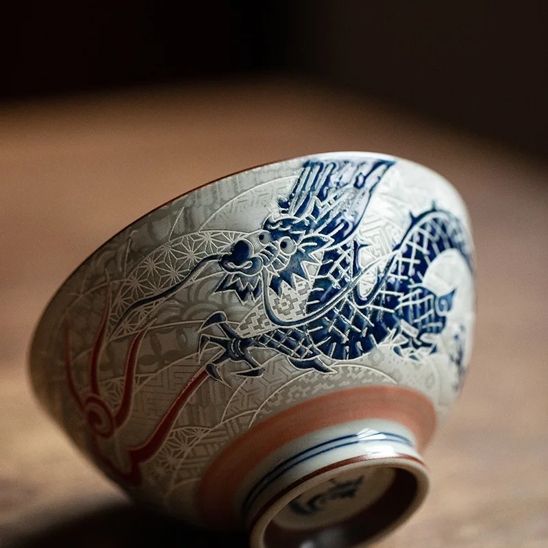 Japanese Ceramic Rice Soup Bowl Dragon Phoenix Patterned Tableware