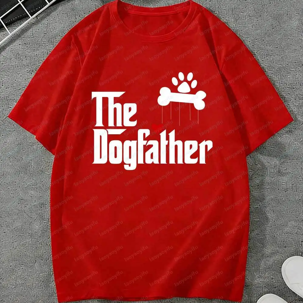 The Dogfather T-Shirt Men Paw Print & Bone Graphic Tees Casual Short Sleeve Cotton Tops Funny Dog Dad Pet Lover Gift Shirts