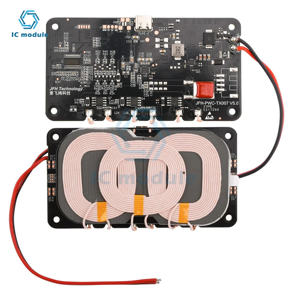 Car 3-coil 20W High-power Wireless Charger Module with Type-C Wireless Fast Charger Charging Transmitter Module Circuit Board