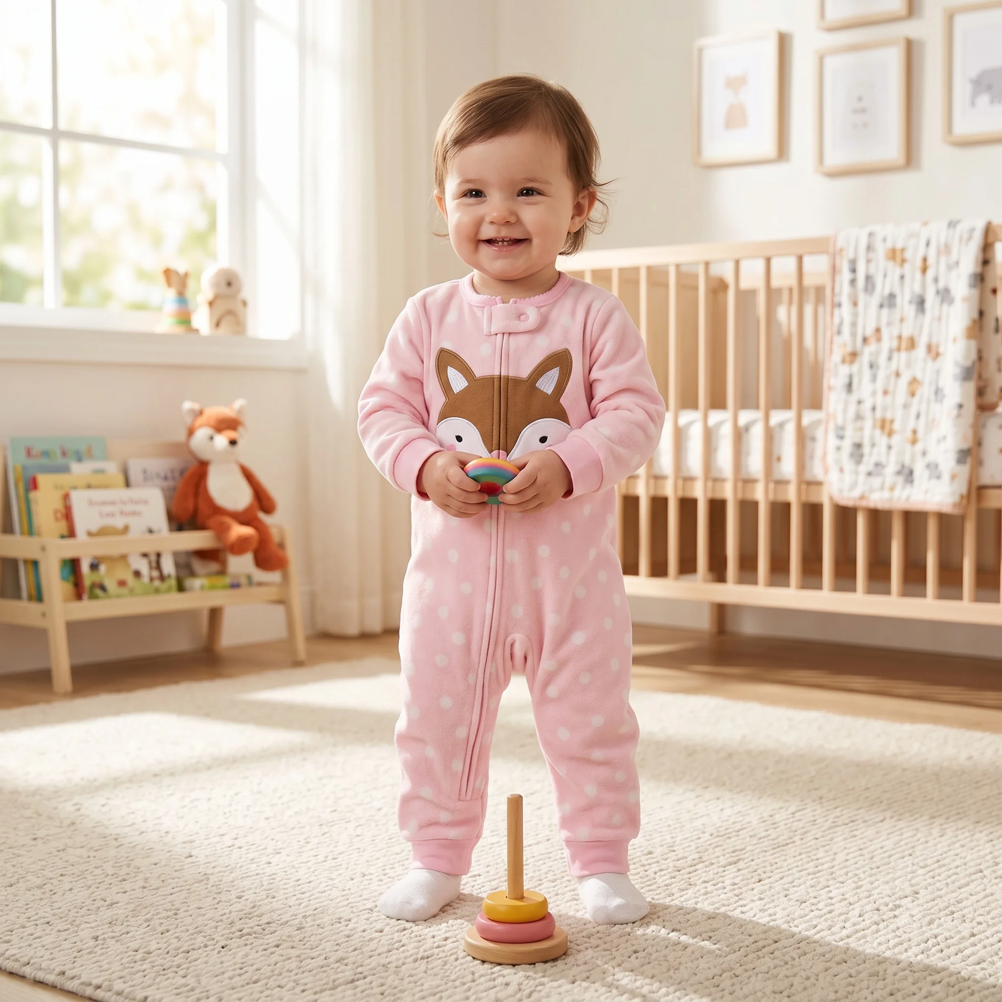 Infant Girls Polar Fleece Zip Romper Cartoon Fox Dino Letter Embroidery Heart & Polka Dot Print Warm Autumn Winter Baby Jumpsuit