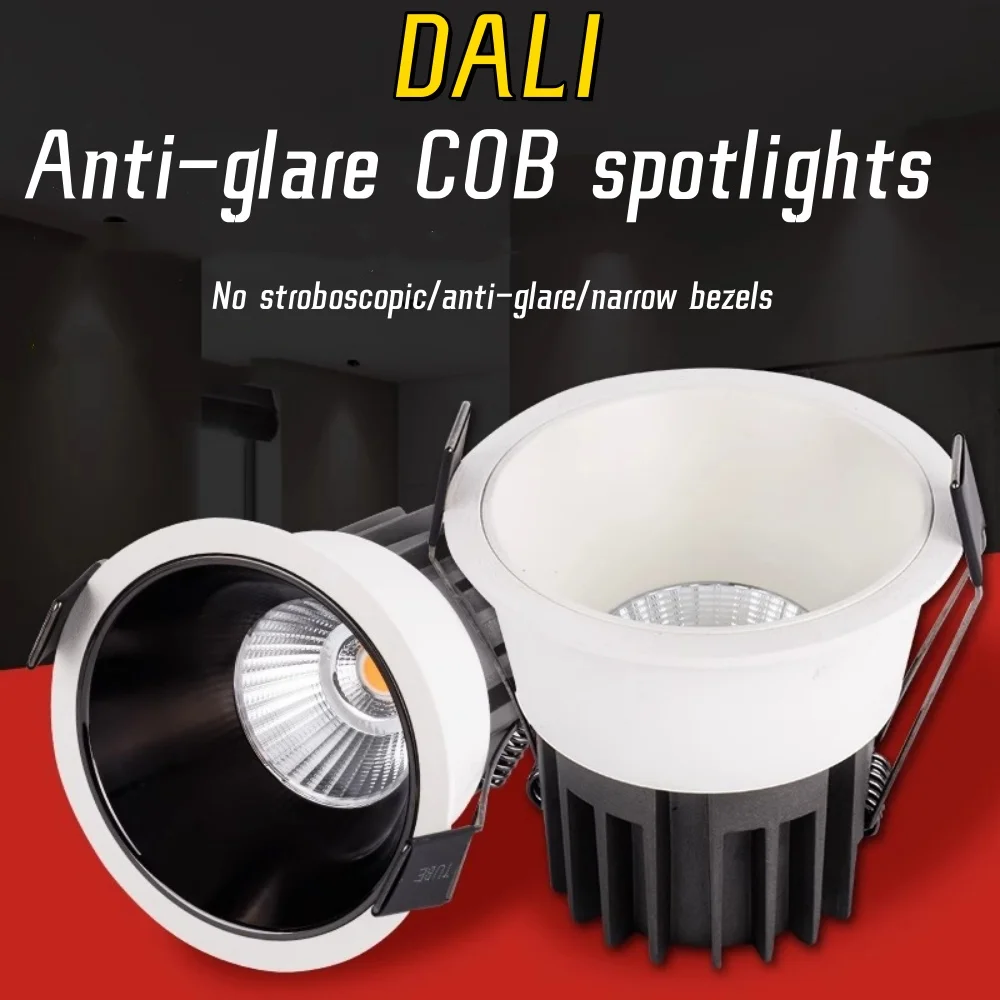 Dali Dimbaar Verzonken Anti-Glare Cob Spotlights Led Downlight 7W 12W 15W Smalle Bezel Plafondlamp Ac 220V Binnenverlichting