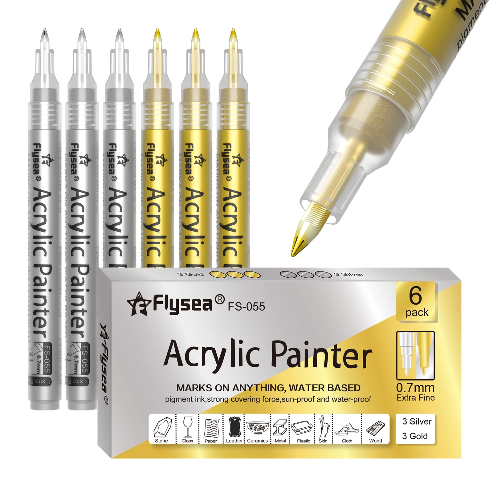 Acryl-Farbmarker-Set 6/12/28 Farben 0,7mm/3,0mm Acryl-Kunstmarker für Stein Glas Leinwand Metall Keramik Tasse Holz Kunststoff – Detail 17