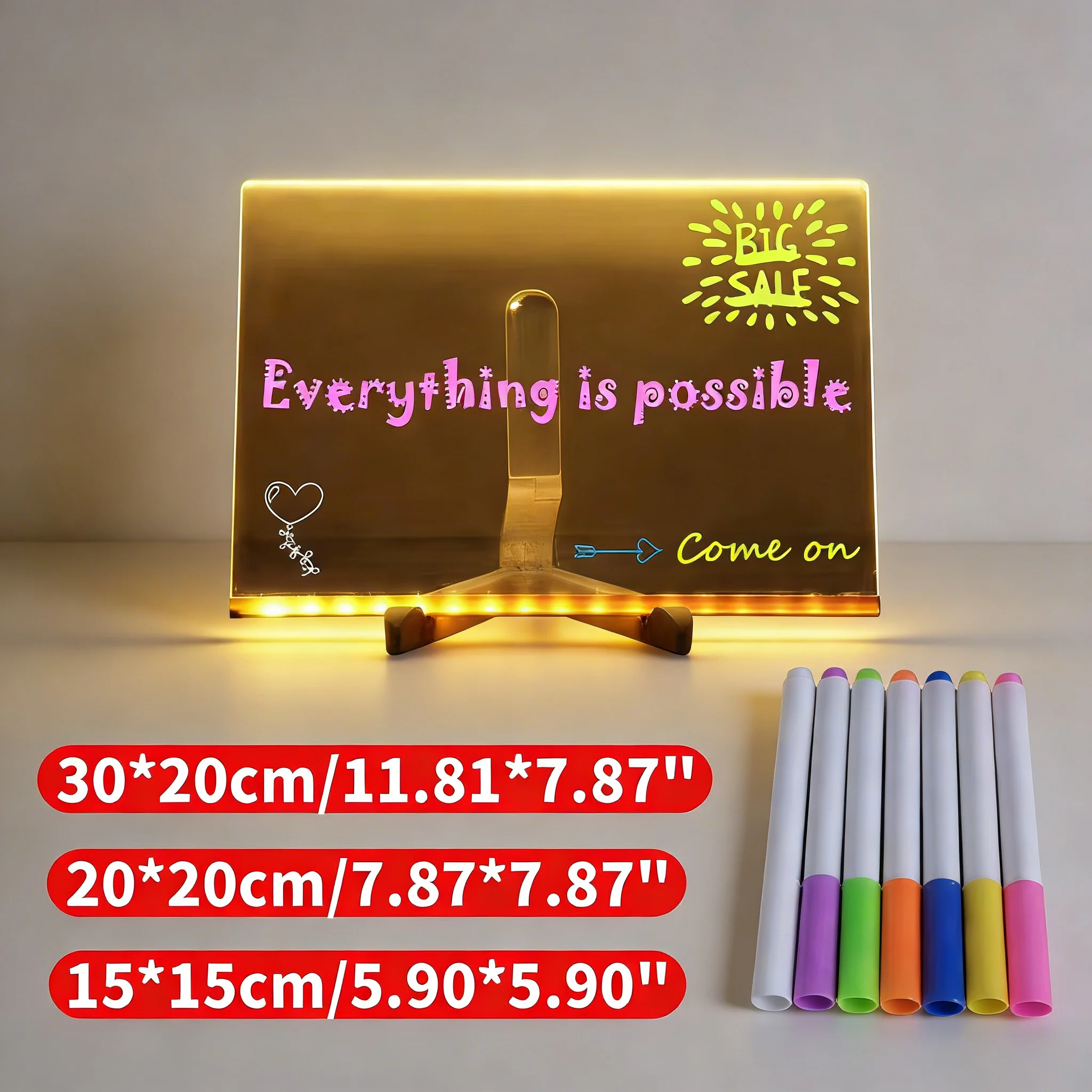 

Ночник, стираемая неоновая вывеска, прозрачная доска для письма с 7 красочными ручками, акриловая доска для сухого стирания, светящаяся доска для заметок для офиса