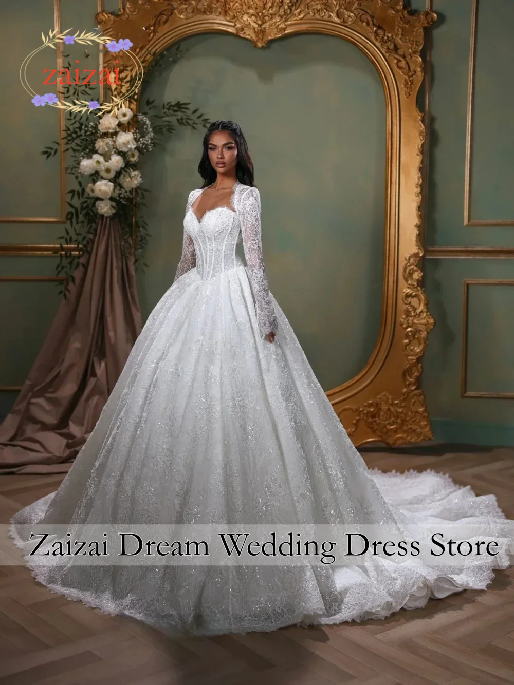

Customized Exquisite Strapless Ball Gown Lace Wedding Dresses Beaded Bridal Gowns with Removable Lace Jacket Vestido De Novia