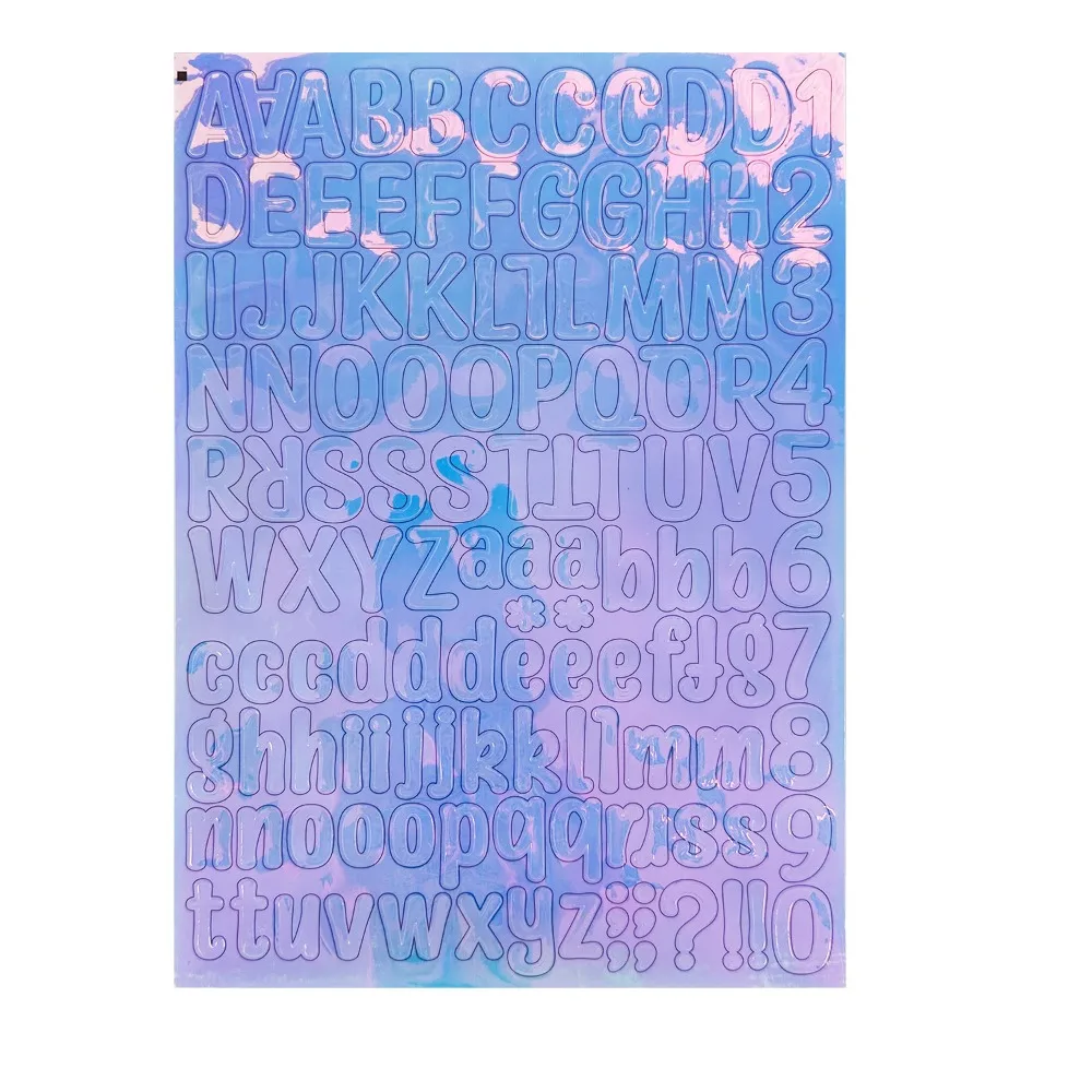 1 Sheet Holographic Color English Letters Number Decor Stickers Self-adhesive Waterproof Decorations for Mug Scrapbook Decor