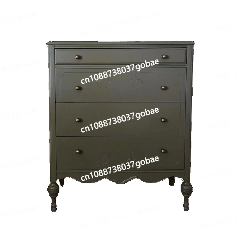 LMM American-Style Solid Wood Carving Chest of Drawers Bedroom Locker Four-Bucket Cabinet