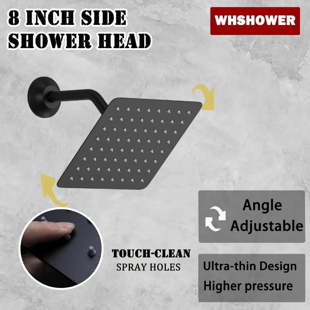 نظام دش مطري أسود غير لامع لكامل الجسم مع شاشة رقمية، و12 ورؤوس مزدوجة و8 رؤوس، ونفاثات الجسم، ودش يدوي #4