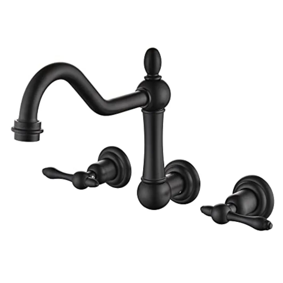 

Black Tub Faucet Wall Mount Bathtub Filler Vintage Style 3 Holes 8 Inches Center