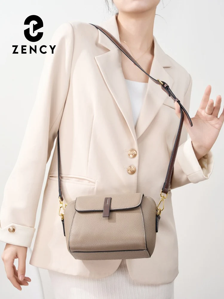 Zency Linen Blue Shoulder Bag Genuine Leather Crossbody Women Handbags Designer Luxury Many Pockets Brands Satchels 2025 Winter