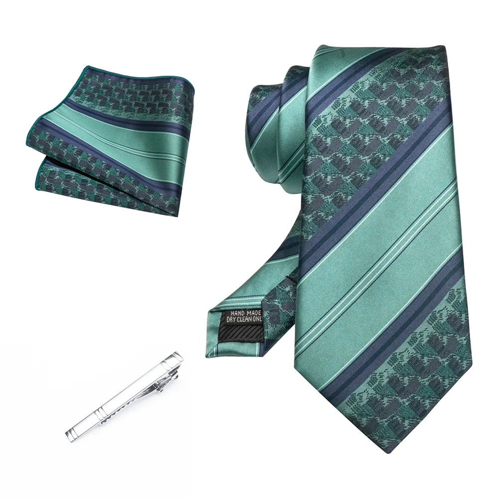 Herren Marineblau Krawatte Rot-Grün Gestreiftes Krawattenset Glänzender Clip Hochwertiges Einstecktuch für Business-Anzüge Anlässe Hochzeit Party – Detail 33
