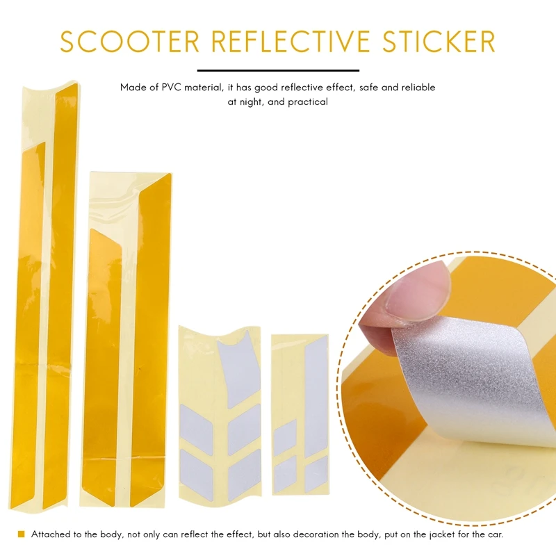 Impermeável PVC adesivos reflexivos para Ninebot Max G30 Kickscooter, adesivos dobráveis, branco, branco, amarelo