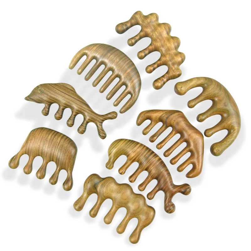 Green Sandalwood Wide Tooth Comb Head Meridian Massage Comb Acupuncture Therapy Blood Circulation Anti-static Smooth Hair