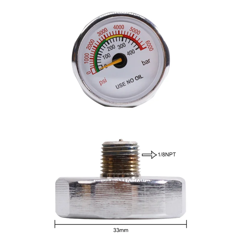 33mm 6000Psi/400Bar 1/8NPT Thread Back Axial Connection Gas Pressure Gauge