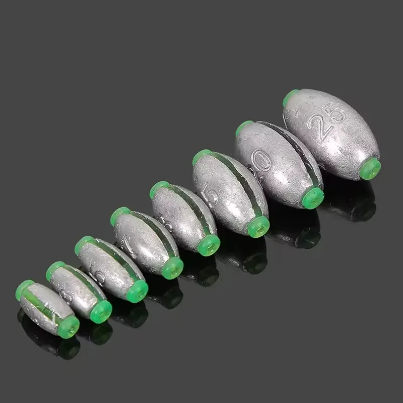 10pcs 4 5 7 10 15g Lead weight Fishing Lead Sinker Mould Olive Shaped Middle Pass Removable Split Lead Shot Sinkers Tackle Kits