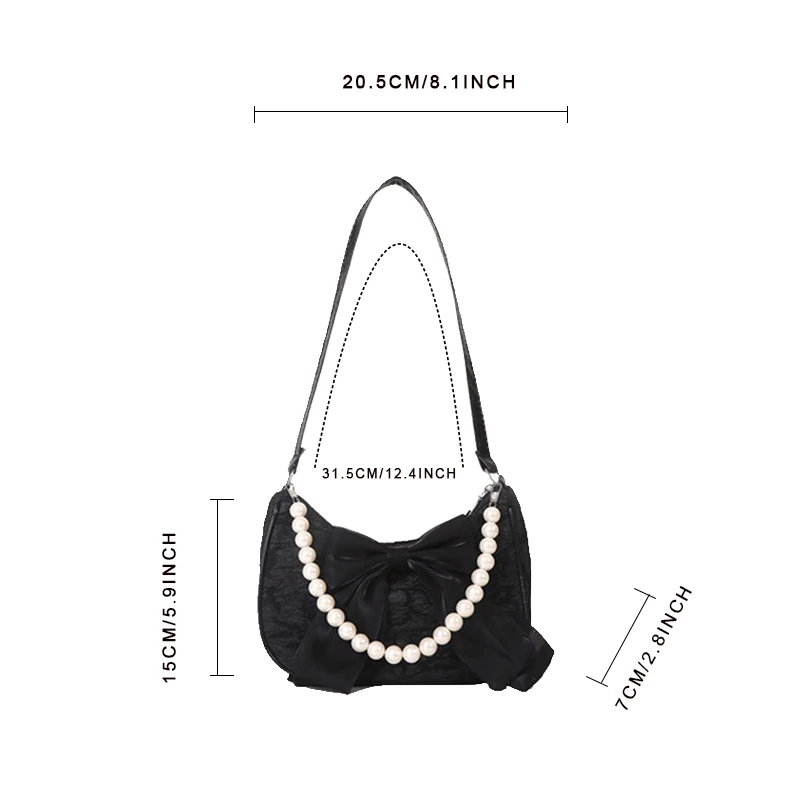 Fashionable and portable bow single shoulder pearl bag with 1 detachable pearl strap