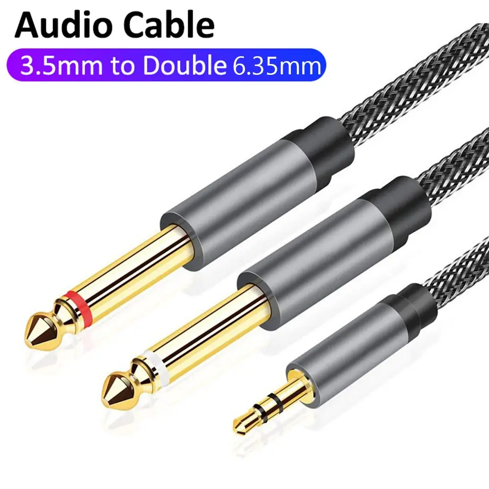 Stereo 3.5mm to Double 6.35mm Audio Cable Aux Wire Male to Male Y Splitter Audio Cord for Phone to Mixer Connector Adapter