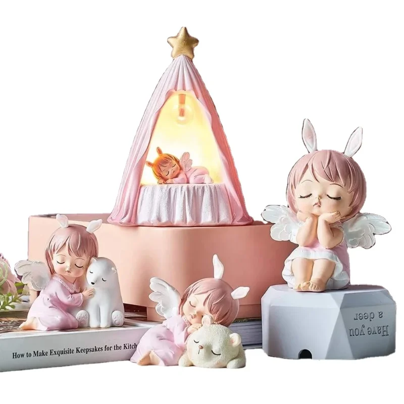 Cute Angel Baby Figurines Fairy Garden Miniatures Resin Ornaments Fairy Girl Elf Statue Home Decor Room Decoration Birthday Gift