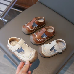 Bambini moda ragazze scarpe casual T-Strap carino ricamo punta tonda antiscivolo bambini carino principessa mocassino scarpe drop shipping