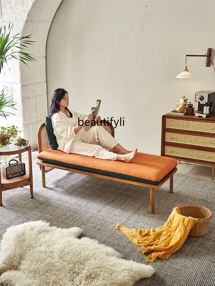 

new Nordic Solid Wood Rattan Sofa Living Room Retro Double Rattan Chair Silent Style Ash Wood Art-Sofass