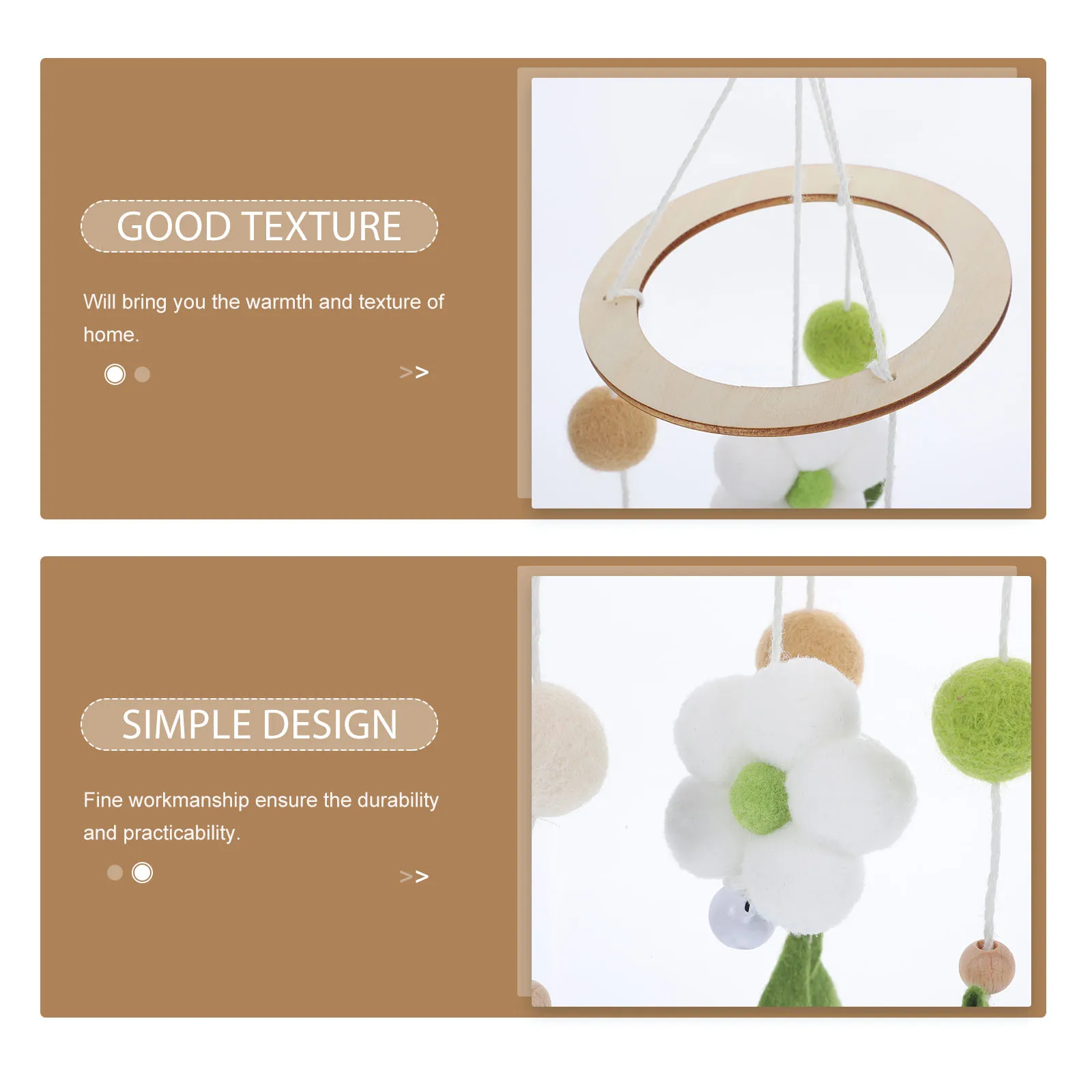 Sino de Vento para Berço com Padrão de Flores Trançadas, Material de Feltro Premium, Seguro e Amigável à Pele, Decoração para Quarto de Bebê, Pendente para Parede ou Porta