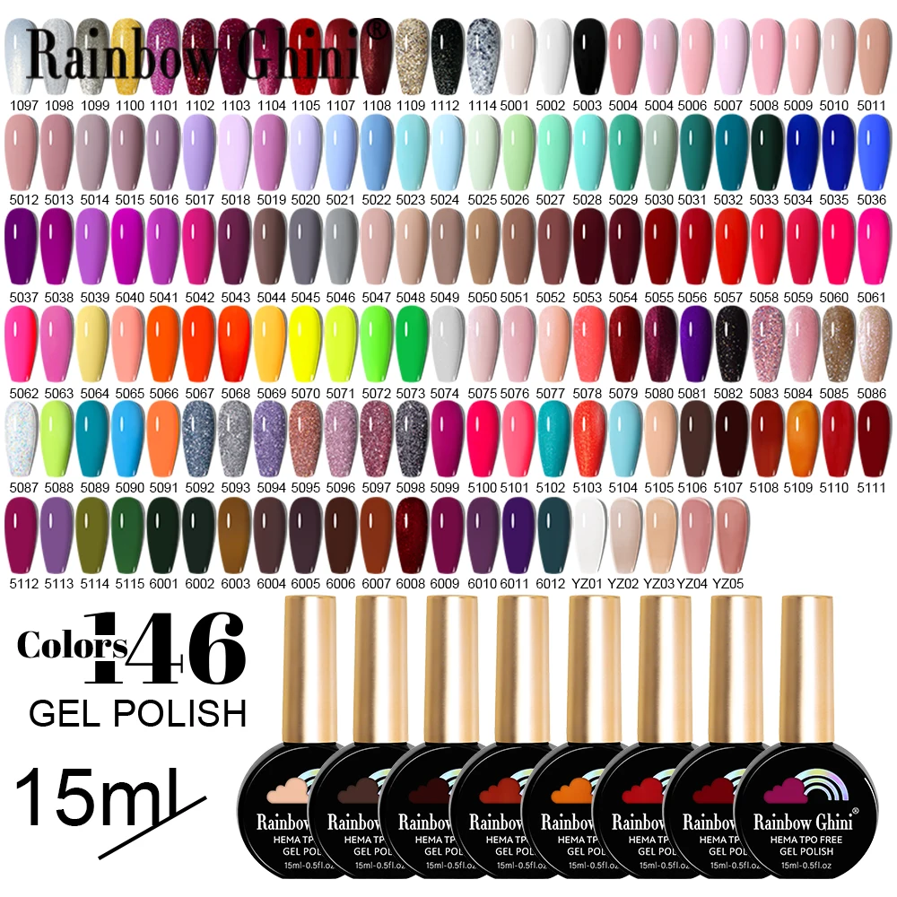 

RG 15ML 146Colors HEMA&TPO Free Long Lasting Nail Polish Colorful UV Nail Gel Top Base Coat Supplies For Professional Manicure