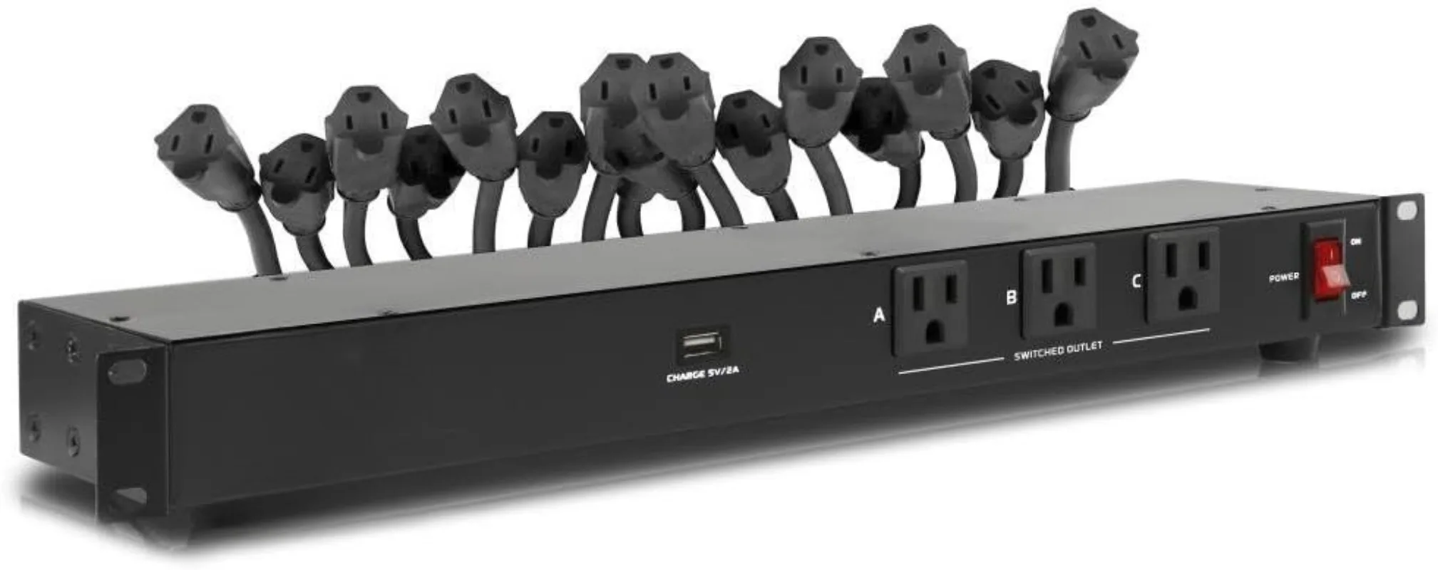 

19-Outlet 1U Rackmount PDU Power Distribution Unit 15 Amp Surge Protector USB Charging Port Ground Lift - Circuit Bre