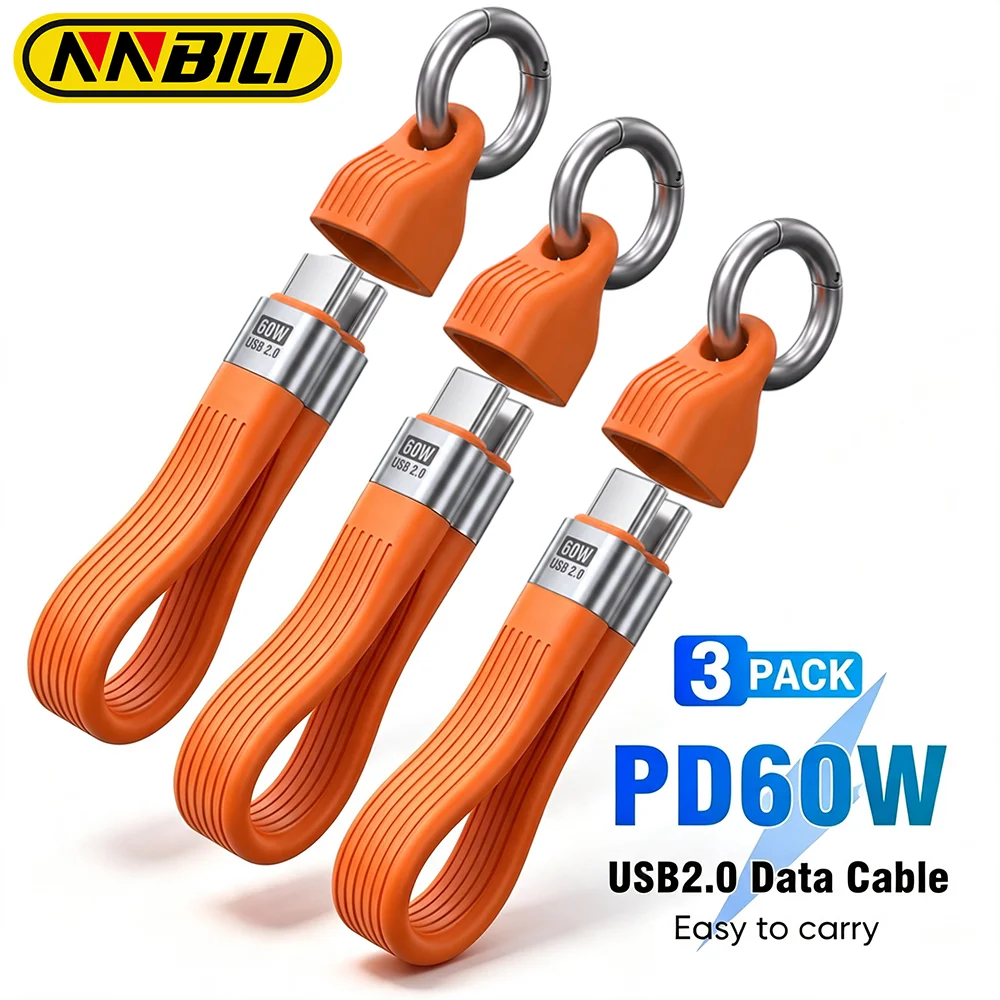 NNBILI PD 60W USB 2.0 Schlüsselanhänger-Kurzkabel USB-C zu USB-C für iPhone 17 – Schnelles Laden und Datenübertragung