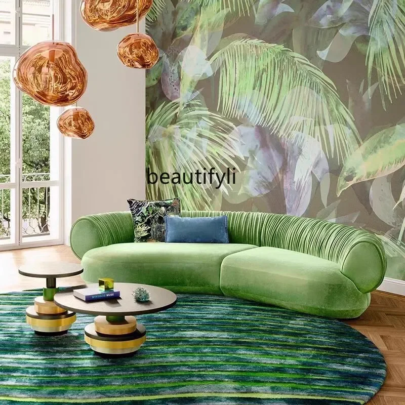 

F Italian minimalist 2025 new curved fabric sofa living room small apartment B & B hotel reception