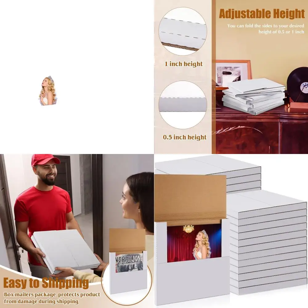 

Коробки для виниловых пластинок, 50 штук, 12,5 x 12,5 x 1 дюйм, белые, идеально подходят для отправки почтой, хранения и переезда.