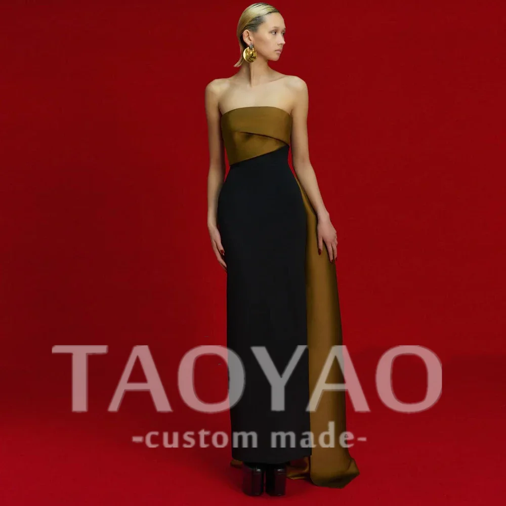 

Strapless Formal Dress Contrast Color Saddle Mermaid Off Shoulder Pleat Ruffles Column&Sheath Strapless Ankle Length Dresses