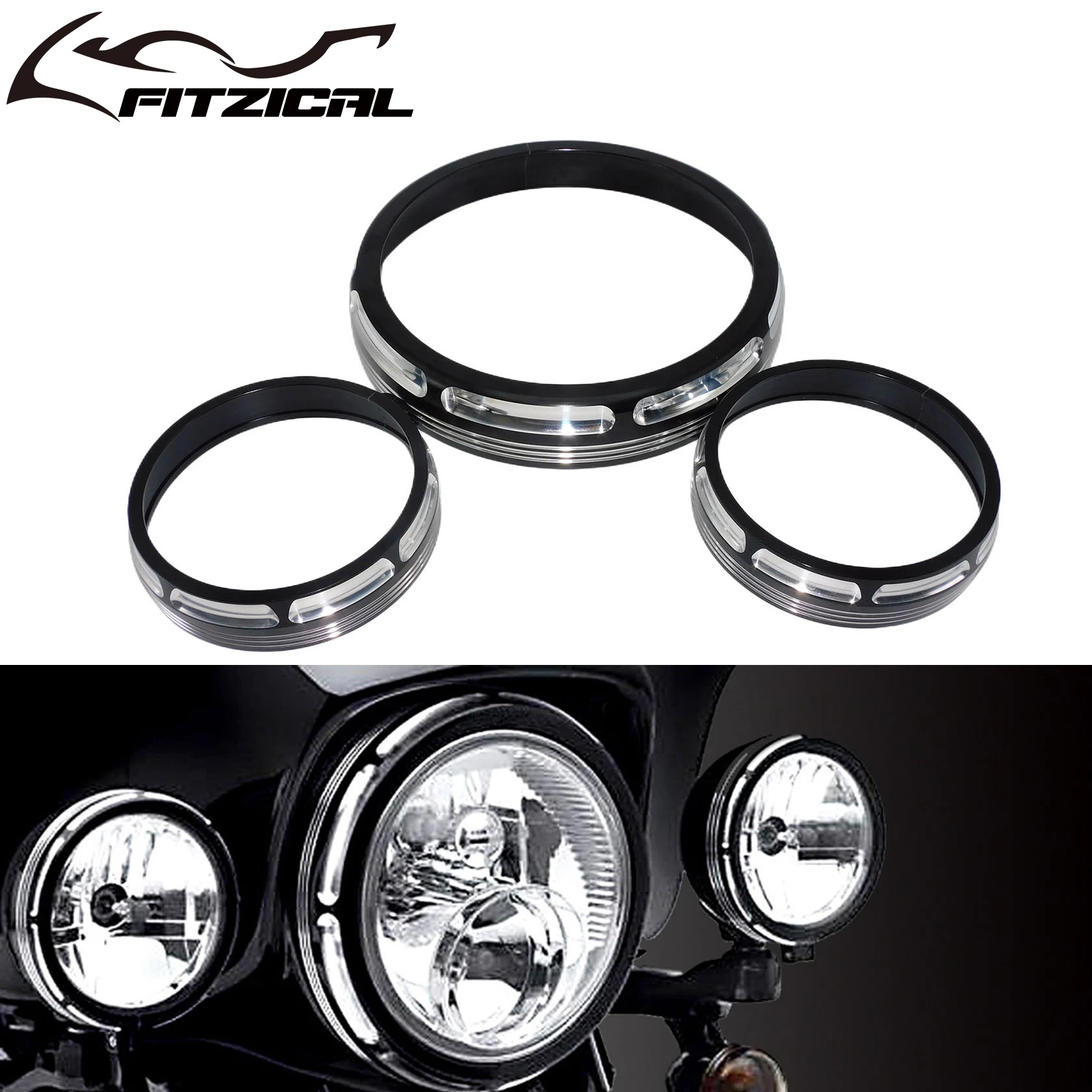 

Motorcycle 7" Burst Headlamp Trim Ring 4 1/2" Auxiliary Lighting Headlight Cover For Harley Touring Street Electra Glide 1996-Up