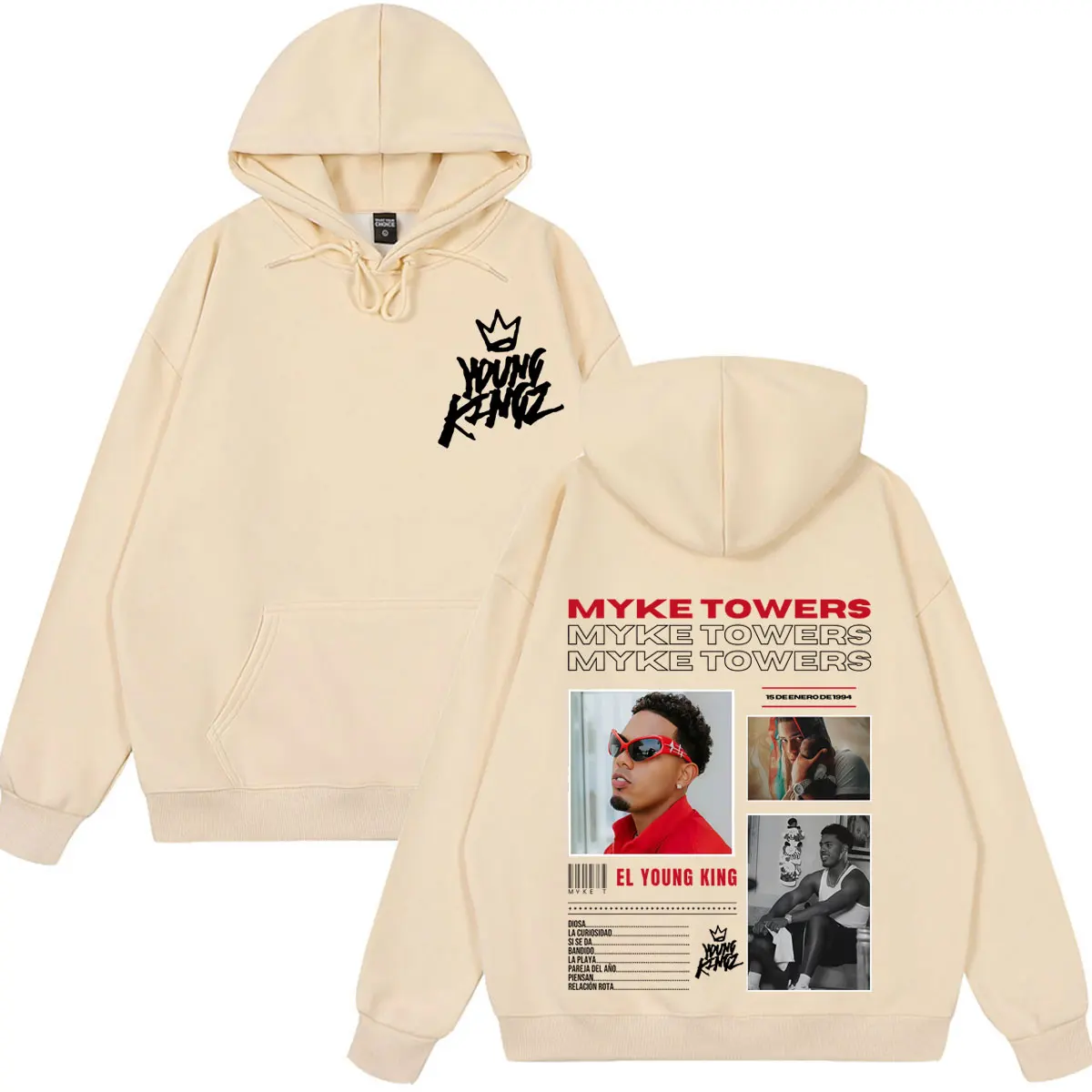 Myke Towers Young Kingz 2026 Album Tour Print Pullover für Männer und Frauen, Modische Sweatshirts, Winter, Lässig, Langarm, Hip-Hop-Hoodie – Detail 7