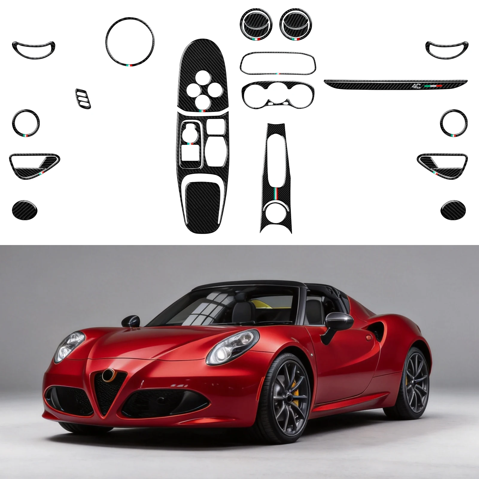 Car Center Console Gear Shift Handbrake Panel. Carbon Fiber Interior Sticker. For Alfa Romeo 4C (2013-2020) Trim Accessories.