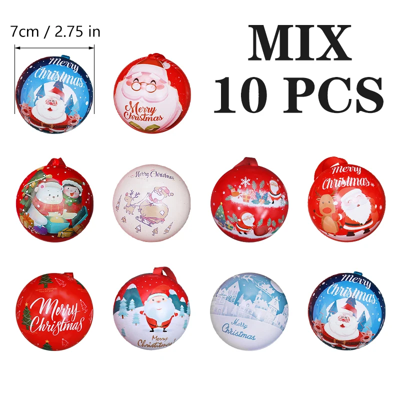 10pcs 7cm Christmas Ball Candy Box Christmas Tree Pendant Tinplate Children Spherical Gift Iron Box New Year Decoration Xmas Eve