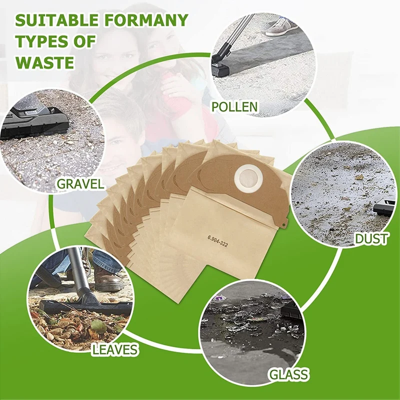 15 pçs filtro de vácuo saco de pó coleção saco de lixo 6.904-322.0 sacos de vácuo para karcher a2004 wd2 peças de aspirador de pó