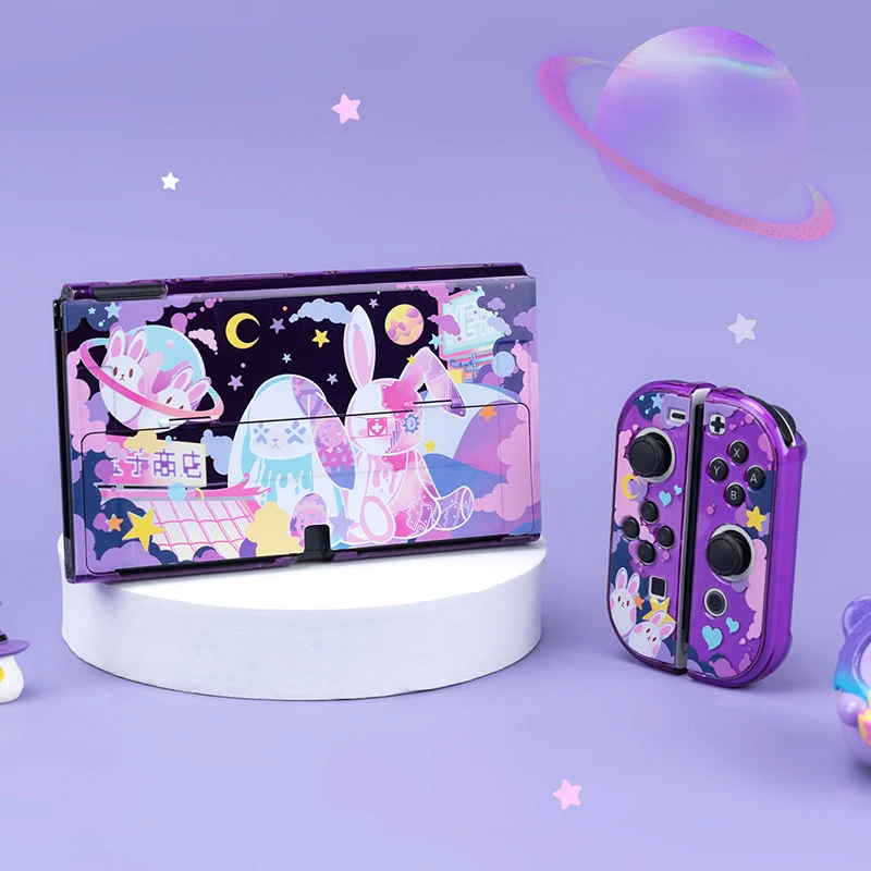 

Purple Rabbit Protective Shell For Nintendo Switch Oled Joy-Con Controller Kawaii Switch Oled Shell Hard PC Cover Accessories