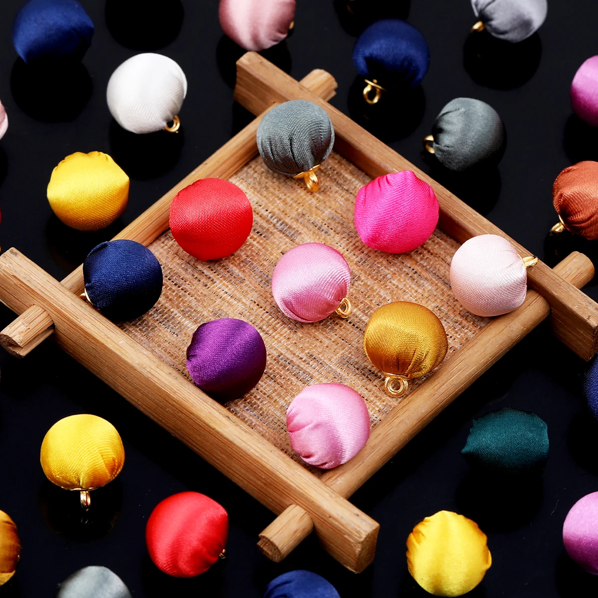 15pcs/30pcs Random Color 1.5cm Polyester Satin Ball Charms for DIY Earrings Bracelets Handmade Jewelry Supplies