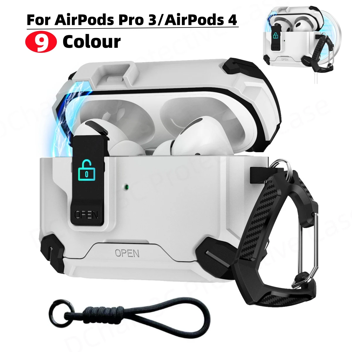 Support de téléphone ﻿   Étui à ouverture automatique pour AirPods Pro 3 (2025) – Housse pour écouteurs Bluetooth AirPod Pro 2, 3 ou AirPods 4 avec crochet