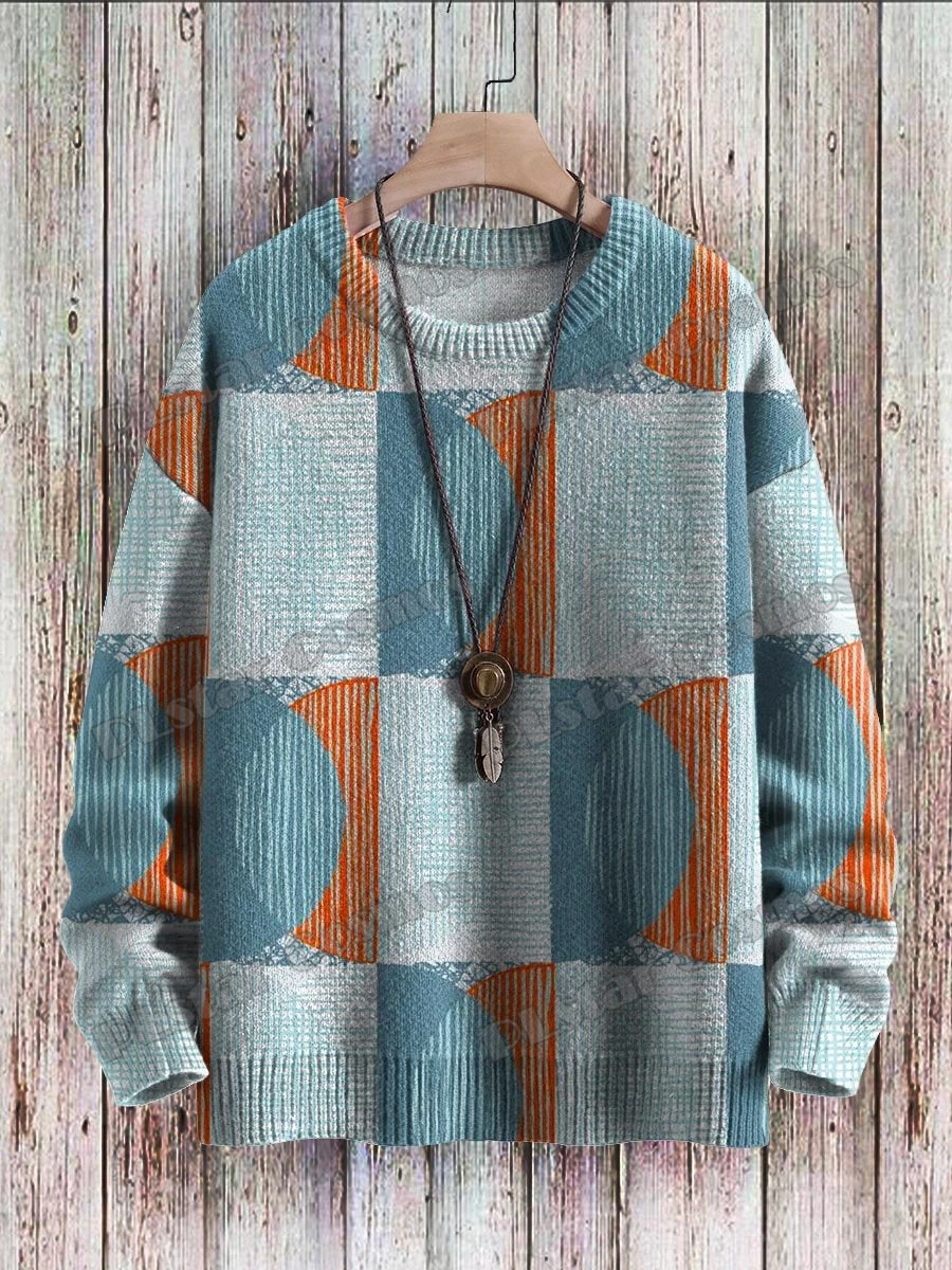 

Winter Unisex Casual Knit Pullover Sweater Blue Trendy Geometric Pattern Art 3D Printed Crewneck Knitted Sweaters KMY19