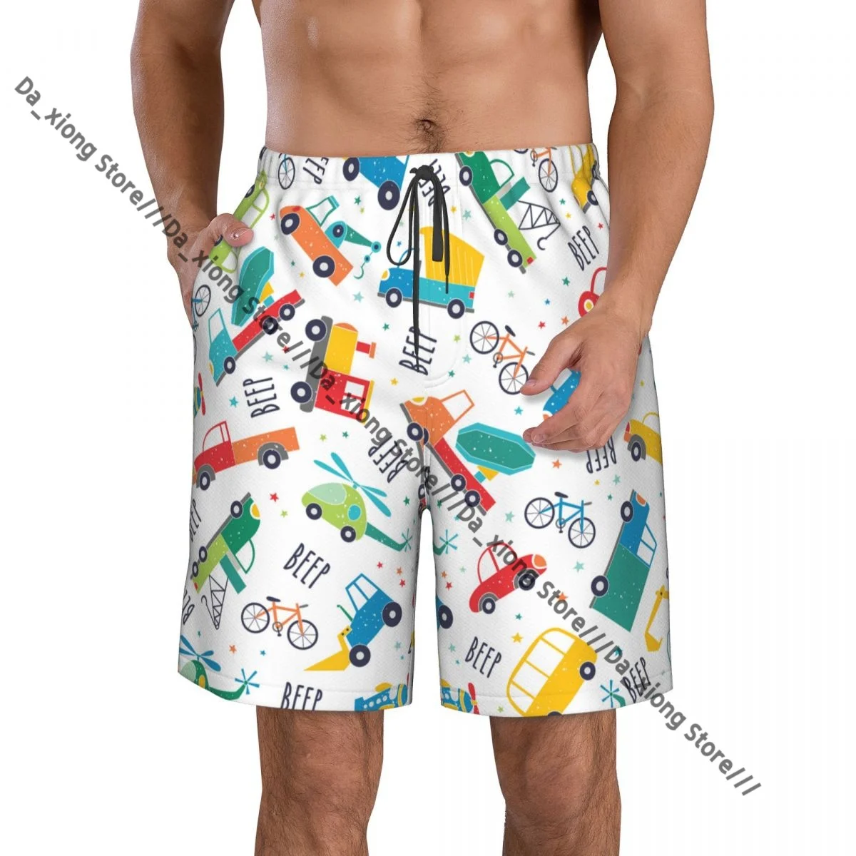 Cute Transport Truck Quick Dry Swimming Shorts For Men Swimwear Swimsuit Trunk Bathing Beach Wear