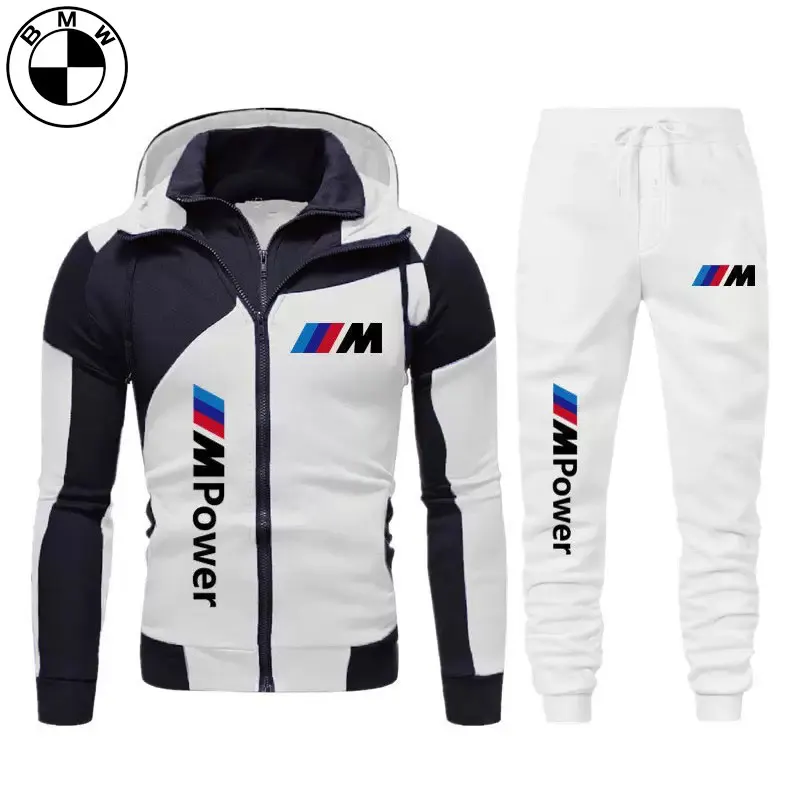 

BMW's new men's casual sports set with double zipper jacket, open top hooded sweatshirt, and jogging pants as a couple's gift