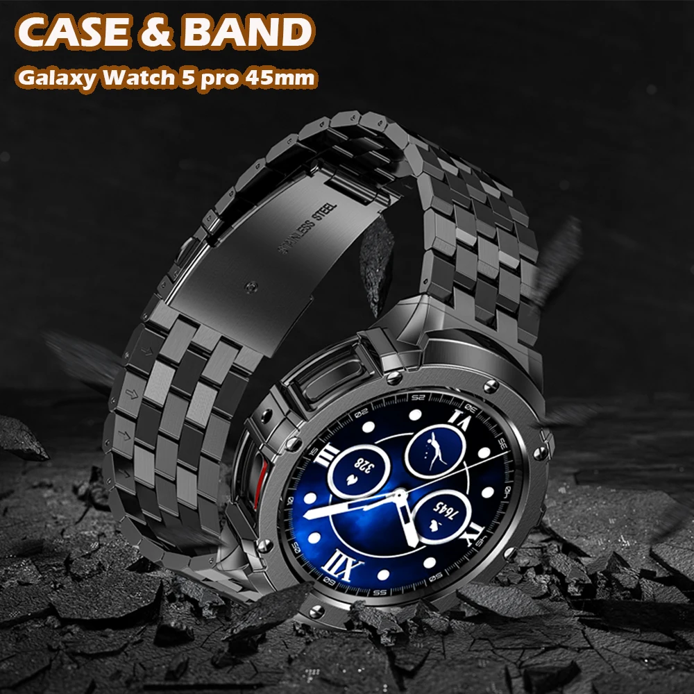 

Stainless Steel Case Band For Samsung Galaxy Watch 5 Pro 45mm Mod Metal Protective Bumper Shell Bracelet Strap Modification Kit