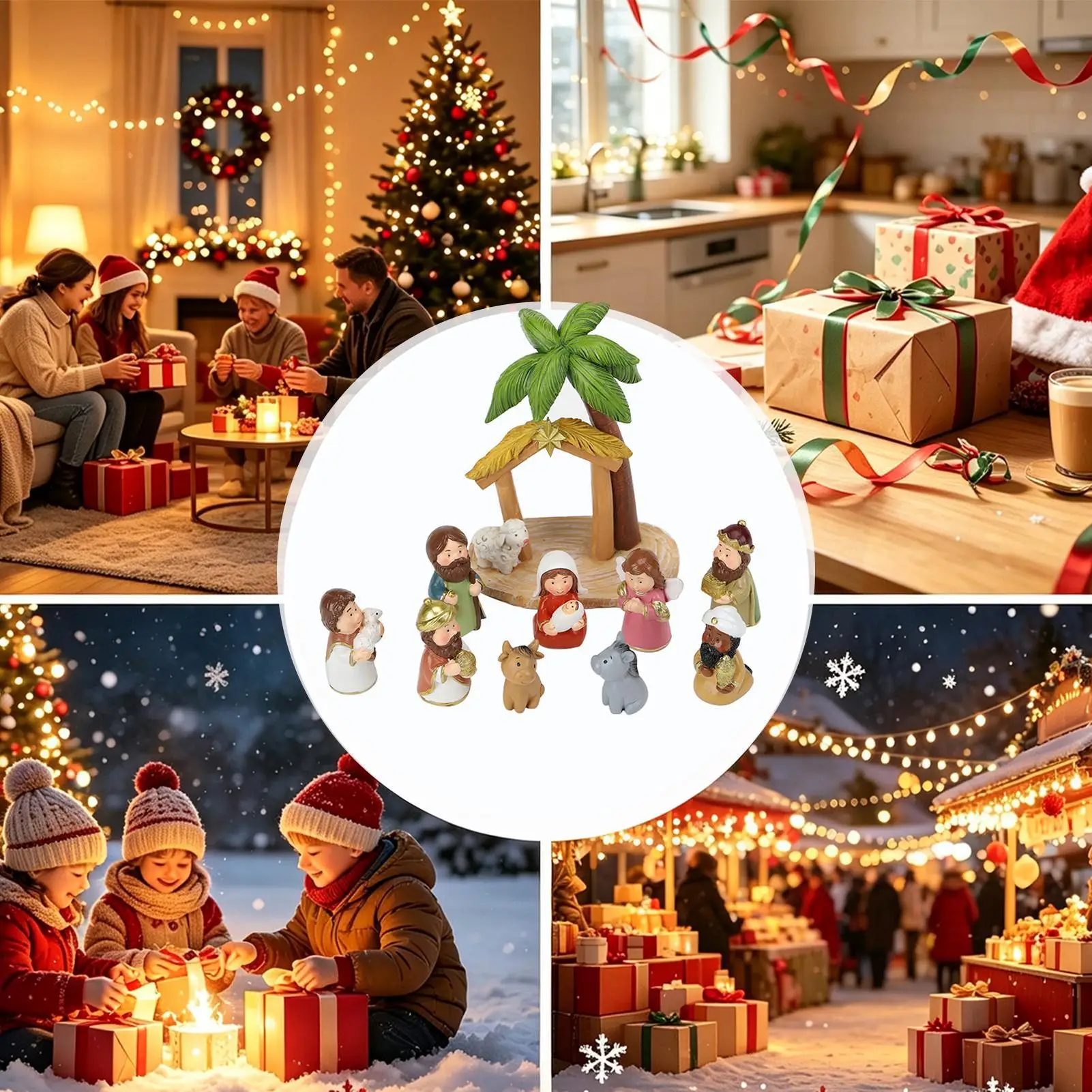 Indoor Nativity Set 10 Pieces Resin Festive Jesus Sculpture Decor Jesus Nativity Figures For Shelf Office Church School Holiday