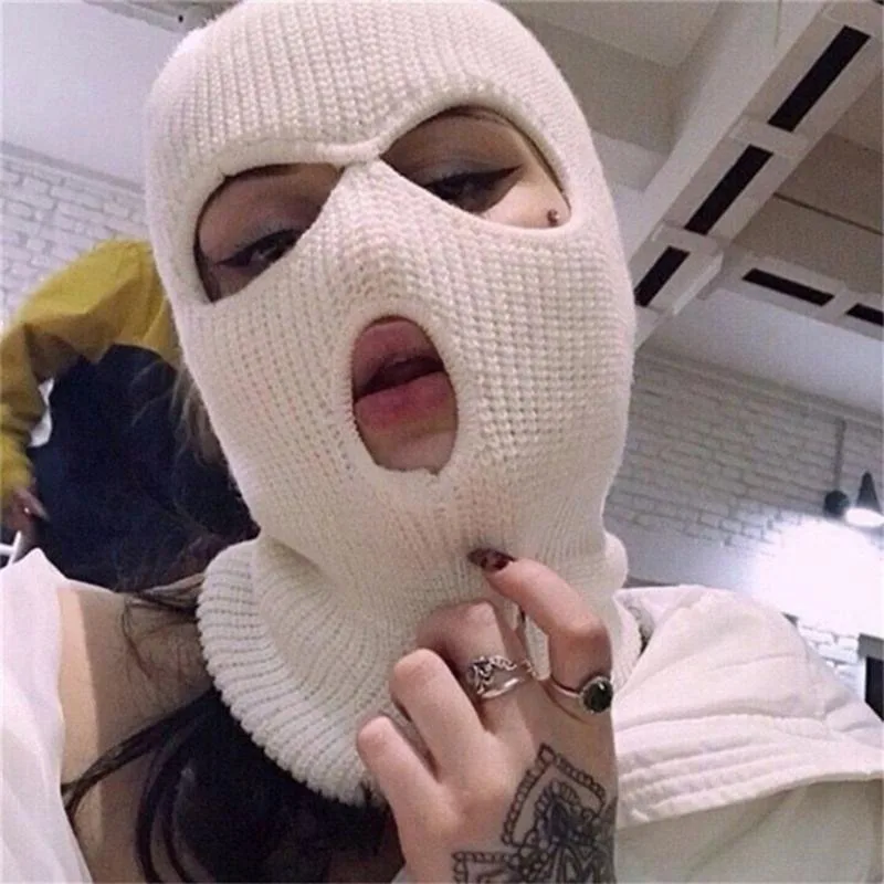 Fashion 3-Hole Knitted Full Face Cover Ski Mask, Winter Balaclava Warm Knit Full Face Mask