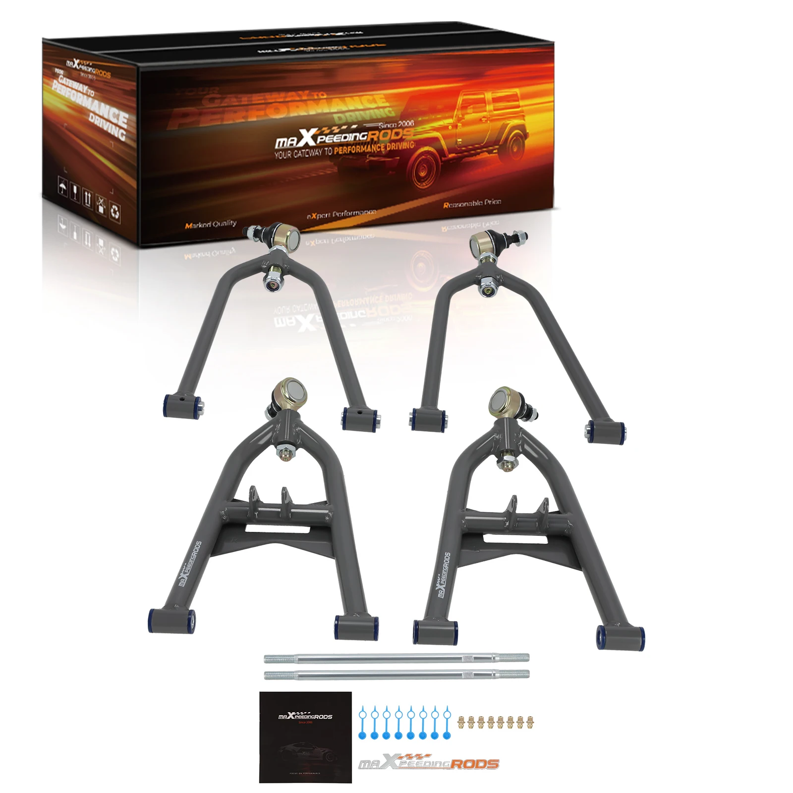 Front Upper & Lower Adjustable Steel A-Arms +2 +0 Powder Coated for TRX400EX